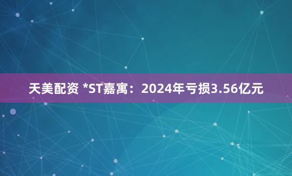 天美配资 *ST嘉寓：2024年亏损3.56亿元
